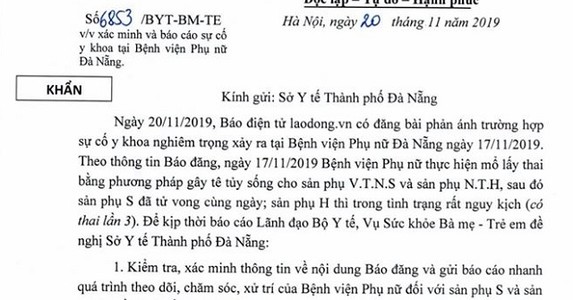 Bộ Y tế ra hai công văn khẩn chỉ đạo xử lý sự cố tai biến sản khoa