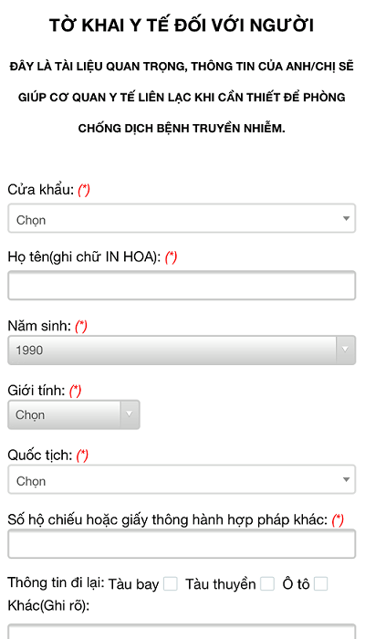 Tờ khai y tế điện tử được Bộ Y tế triển khai