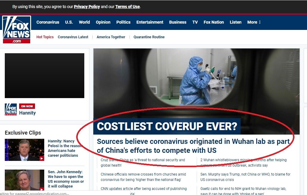 Bài báo được Fox News đăng trên trang nhất.