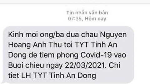 Phụ huynh bất ngờ nhận tin nhắn đưa con đi tiêm vắc xin Covid-19