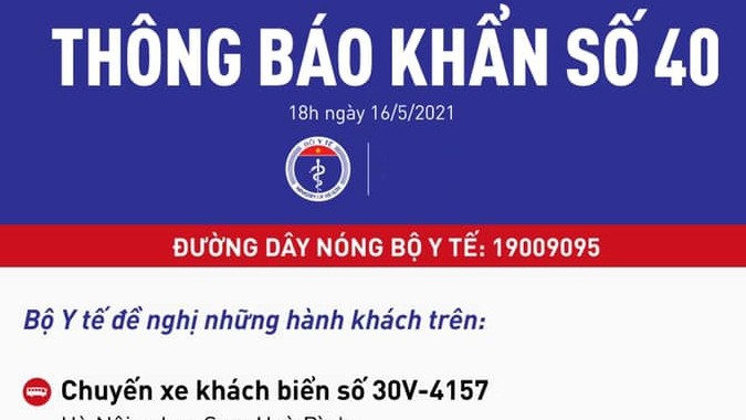 Bộ Y tế thông báo khẩn tìm người đi xe khách Hà Nội - Hoà Bình