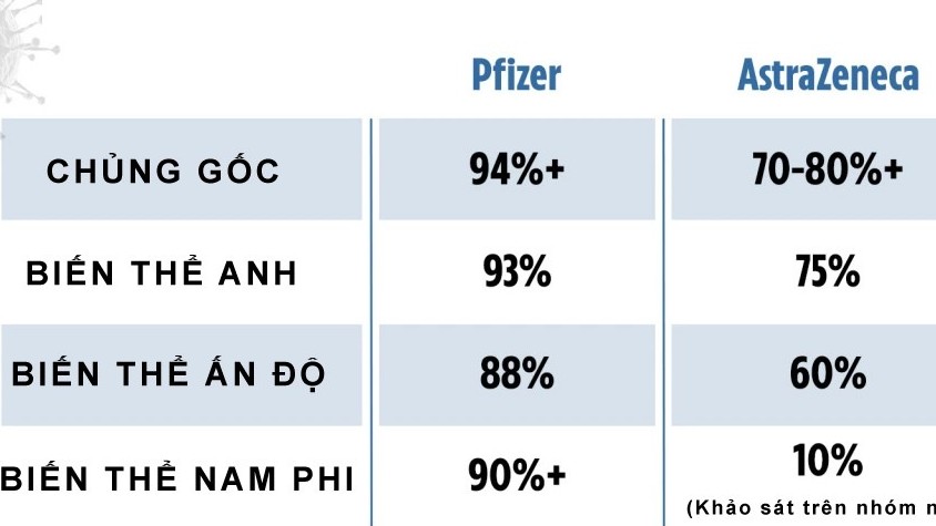Hiệu quả của vắc xin Covid-19 với từng loại biến thể virus