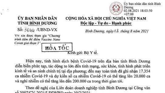 Vì sao Bình Dương xin tiêm 200.000 liều vaccine do Việt Nam sản xuất?