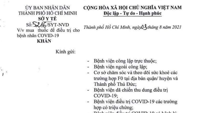 Sở Y tế TP.HCM thu hồi văn bản chỉ định mua 2 loại thuốc điều trị Covid-19