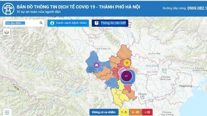 Định vị những địa điểm ở Hà Nội đang là "vùng đỏ", "vùng cam, "vùng xanh"