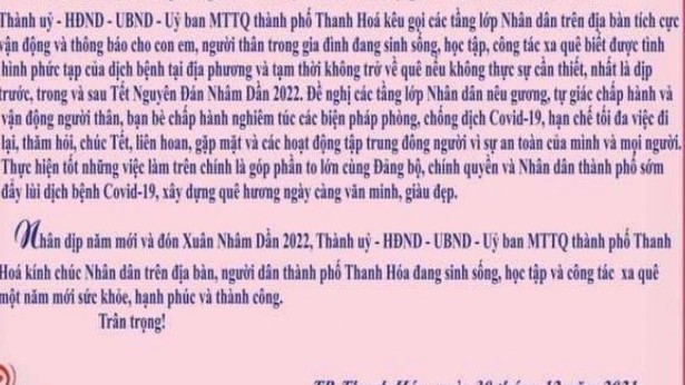 Chủ tịch TP Thanh Hóa nói gì về thư "kêu gọi người dân không về quê Tết"?