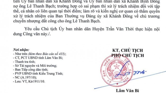 Văn bản chỉ đạo của UBND tỉnh Cà Mau.