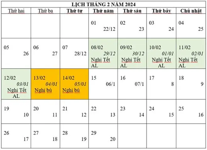 Tết Nguyên đán 2024 được nghỉ 7 ngày